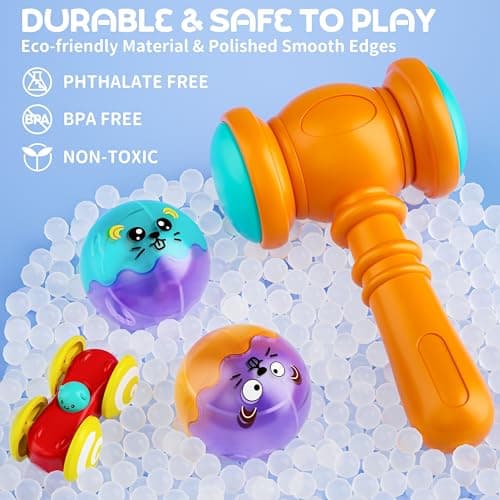 Hammer Rolling Ball, Launch and Race Car-Cause and Effect Sensory STEM Learning Toys for 1-5 Year Old Boys & Girls 2-in-1 Ball Drop & Car Ramp Race Track Montessori Toy for Toddlers Ages 1-5 B0FLDB14N8