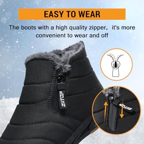 ziitop Snow Boots Mens Waterproof Winter Boots Fur Lined Warm Ankle Boots Zipper Closure Slip on Outdoor Boot Comfortable Walking Shoes