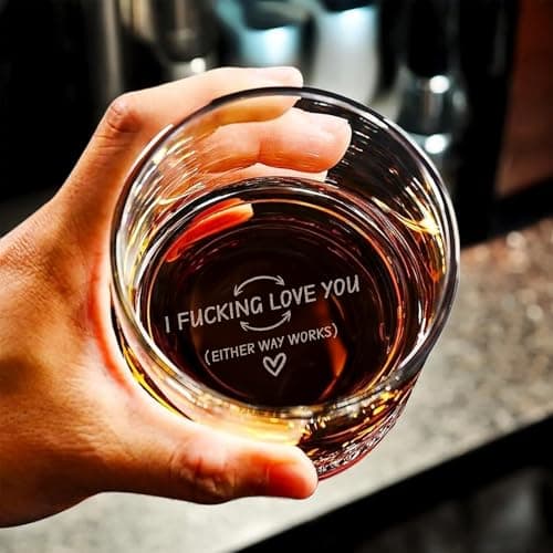 On The Rox Engraved Whiskey & Bourbon Glass Gifts - Fun Message Gift For Him - Personalized 11 oz Engraved Message Scotch Glass - Birthday, Anniversary (I Love You)