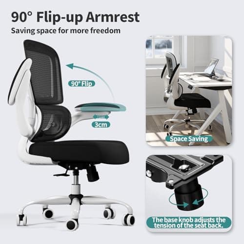 TRALT Office Chair - Ergonomic Desk Chair with Adjustable Lumbar Support, Mesh Computer Chair, Executive Chairs for Home Office Comfortable Lumbar Support (White+Black)
