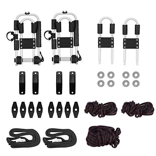 ARTIPOLY Kayak Roof Rack for 2 Kayaks, 4-in-1 Multifunction Bilateral Kayak & Canoe Car Racks J-Bar with Paddle Holder for Easy Mount Kayak/Surf/Ski/Canoe/SUP on SUV, Car and Truck Crossbar