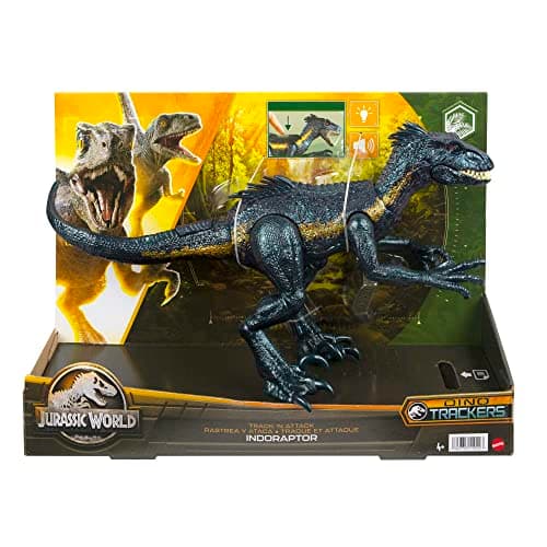 Mattel Jurassic World Dinosaur Figure Indoraptor Track N Attack with Tracking Gear & 3 Attack Features, Toy Gift with Physical & Digital Play