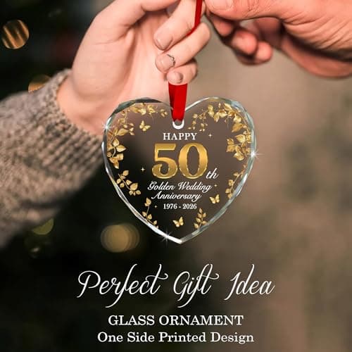 50th Wedding Anniversary Ornament 1976-2026, 50th Anniversary Marriage Gifts for Parents, 50 Year Anniversary Marriage Gifts for Couple, Golden Wedding Decorations, Golden Wedding Gift B0G8JPJD6V