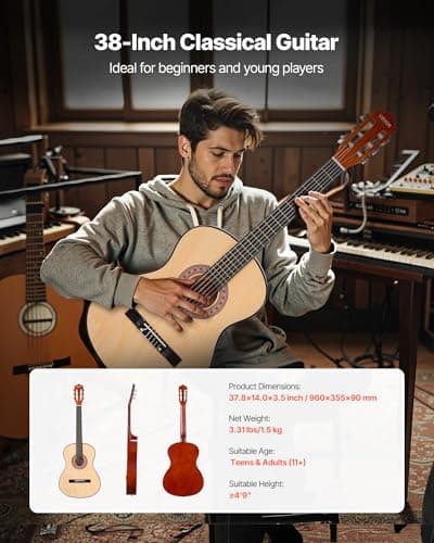 VEVOR Acoustic Guitar, Classical Guitar Starter Kit for Beginners, with Nylon Strings, Basswood Guitar, for Kids Adults Girls Boys Students