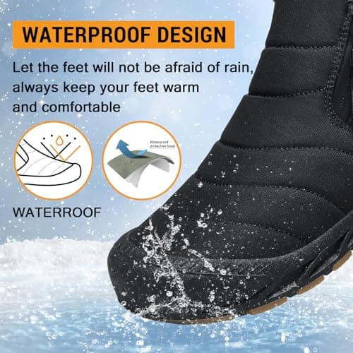 ziitop Snow Boots Mens Waterproof Winter Boots Fur Lined Warm Ankle Boots Zipper Closure Slip on Outdoor Boot Comfortable Walking Shoes
