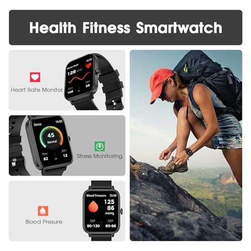 Smart Watch (Answer/Make Call): 1.85" Waterproof Fitness Trackers with 24-Hours Blood Pressure Heart Rate SpO2 Sleep Monitor Watches for Men Women, iPhone Android Compatible (Stone Black)