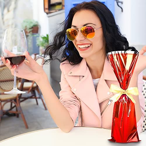 MT Products Metallic Mylar Wine Red Gift Bags for Bottles Sparkle Look - Great for a Wine Pull - (25 Pieces) (Ribbon and Rope Not Included)