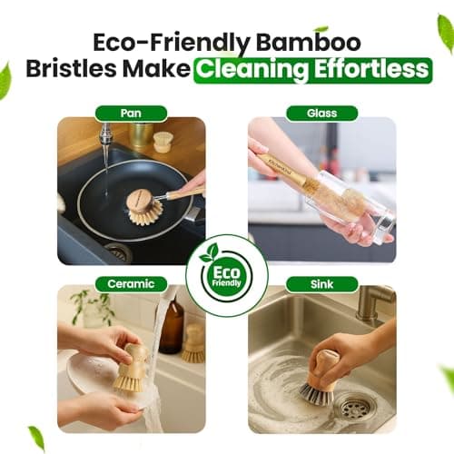 Clean & Kind Gift Set – Premium 6-Piece Eco-Friendly Bamboo Kitchen Brush Set with Natural Bristles & Wooden Handles