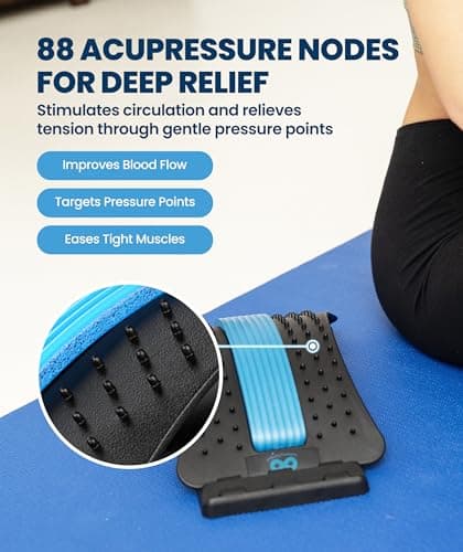 Everlasting Comfort Lumbar Support Board Back Stretcher for Lower Pain Relief - Adjustable Spine Decompression with 88 Acupressure Nodes - Back Cracking Device with Chair Strap for Posture Correction