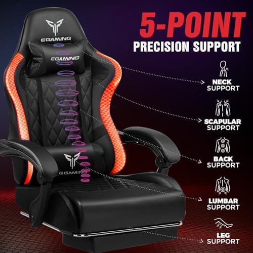 EXRACING Gaming Chair with Footrest Ergonomic High-Back PU Leather Computer Chair with RGB LED Lights Linkage Armrests Lumbar Support and Headrest 150°Reclining Diamond Quilted Office Chair for Adults