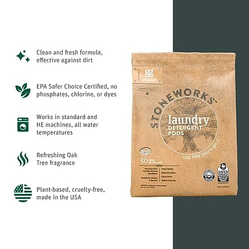 Grab Green Stoneworks Laundry Detergent Pods Sample Kit, 10 Count, Birch Branch, Fragrance Free Rain, Oak Tree, Olive Leaf, Rose Petal Scents, Plant a Tree