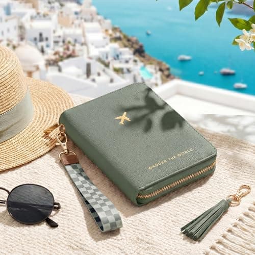 All-in-One Organizer for Women Holds up to 4 Passports, w Card Slots and Keychain - RFID Blocking Keeps Documents Safe Beautiful Passport Holder And Travel Wallet with Wristlet Strap B0FVNQP2BL
