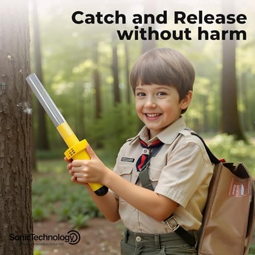 Sonic Technology BugBuster BB100 - Battery Operated Spider Catcher and Release Device, Spider Vacuum Catcher for Kids & Adult, Bug Catch and Release Tool for All Insects with Easy Switch- 14" Yellow