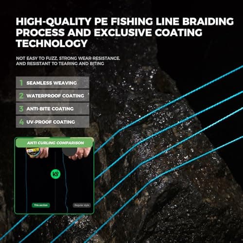 9KM DWLIFE Braided Fishing Line 8LB-120LB Dyneema Fishing Line, Zero Stretch & Anti-Bite Coating for Freshwater/Saltwater Fishing 4/8 Strands