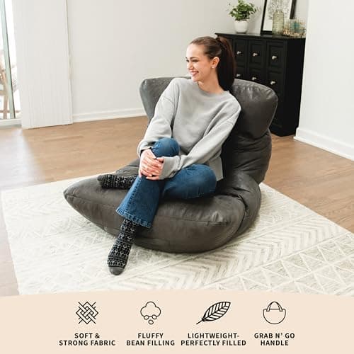 Big Joe Roma Gaming Bean Bag Chair for Kids, Teens, Adults, Shadow Graphite Vintage Suede, 3 Foot Lightweight Refillable