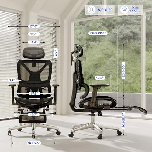 FLEXISPOT ErgoX Premium Ergonomic Office Chair with Footrest - Adjustable 3D Armrests, Dynamic Lumbar Support, Recline & Tilt Function, Mesh Seat, for Home & Office Use, Black