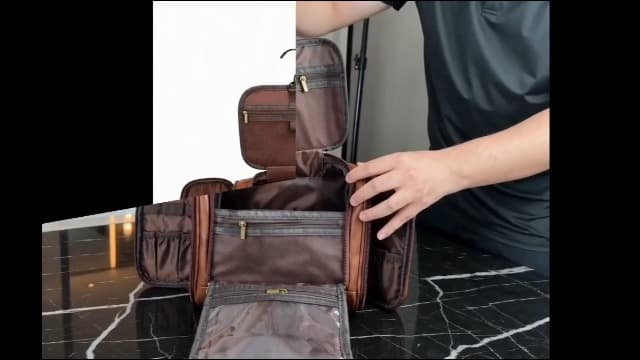 Large Hanging Leather Dopp Kit Engraved Monogram Brown Waterproof Bathroom Shaving Grooming Accessory|Luxury Unique Male Gift Personalized Gifts for Men Dad Father Birthday Toiletry Travel Bag J B0GL21B7QQ