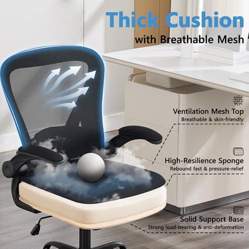 Office Chair, Ergonomic Office Chair with Back Support, Comfy Home Office Desk Chairs with Lumbar Support & Flip-up Armrests, 330LBS Mesh Computer Executive Task Chair for Home Office, Black