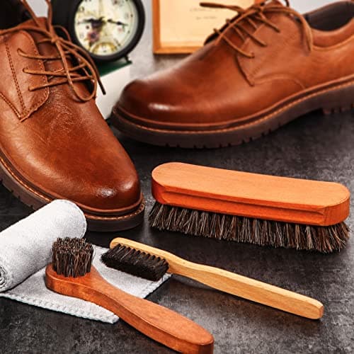 ZJoey 4 Pcs Horsehair Shine Shoes Brush Kit Polish Dauber Applicators Cleaning Leather Shoes Boots Care Brushes Suede Cleaner Brush with Microfiber Shoe Cloth(4 Pcs Style A)