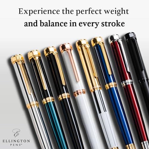 Ellington Pens Luxury Fountain Pen Set - Fountain Pen For Writing - Smooth Medium Nib - Includes Refillable Ink Converter, 3 Ink Cartridges, Gift Box - Calligraphy, Journaling, Sketching (The Stealth)