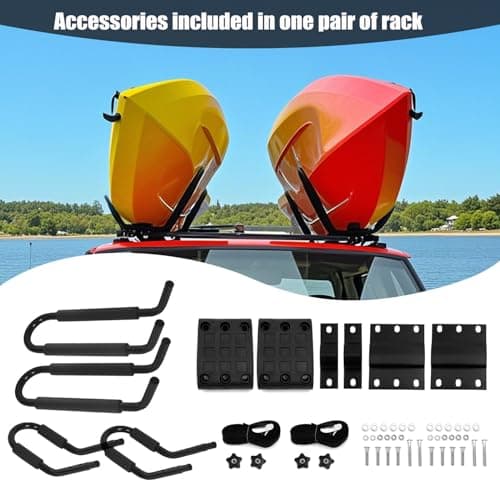Kayak Roof Rack for 2 Kayaks Carrier, Kayak J Bar Hooks Roof Mount Racks for Universal Cars, SUV, Truck, Set of 4 Racks