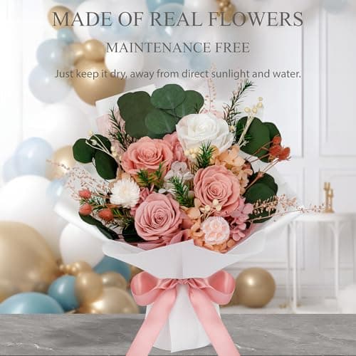 Perfectione Roses 4 Roses Mixed Bouquet for Mother's Day, Flowers for Delivery, Preserved Flowers Birthday Gift for Women Mom Wife Grandma Her, Dusty Rose