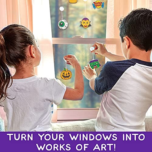 Made By Me Create Your Own Halloween Window Art by Horizon Group USA, Make 20 Projects, Includes Suncatcher Frames & Window Clings, Glow-in-The-Dark Paint, Paint Tubes, Suction Cups & Cording,Multi