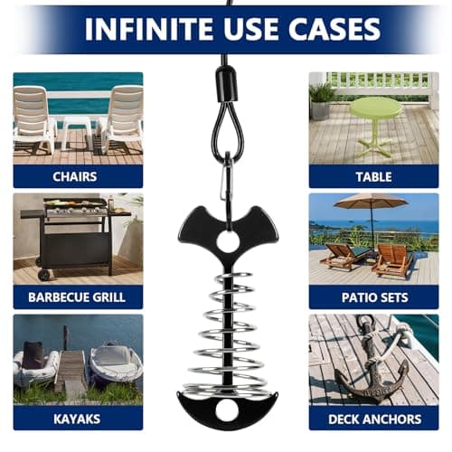 Deck or Dock Anchors for Gap Between Boards - Outdoor Furniture Deck Anchor Marine Grade Stainless Steel Fishbone Deck Anchor Pegs with Carabiners Easily Reposition Chair, Table, Grill and Kayaks