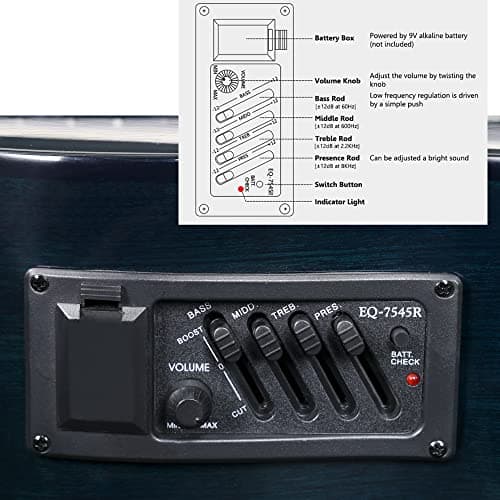 WINZZ AC309CE 39 Inches Cutaway Nylon-string Classical Electric Guitar Build-in Pickup Kit Set Online Lessons, Blue