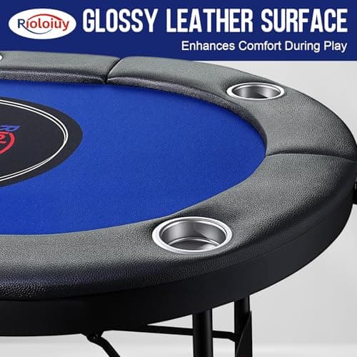 Rioloiuy 8 Player Poker Table Foldable, Texas Holdem Casino Table with Padded Rails & Cup Holders, Portable Folding Game Table for Home or Game Room, 71 Inch