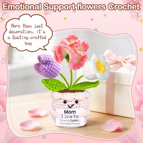 Gifts for Mom from Daughter Son, Mom Birthday Gifts, Gift for Moms Mother in Law Step Mama Mommy, Mother's Day Birthday I Love You Present for Moms, Cute Handmade Crochet Positive 3 Flowers Doll B0GCD9J6NC