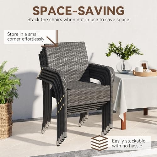 Yaheetech Set of 2 Stackable Outdoor Rattan Dining Chairs, All-Weather Firepits Armchair w/Armrests, Steel Frame for Garden, Patio, Deck, Yard, Poolside, Gray
