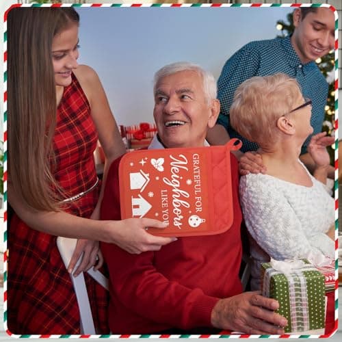 Maxdot 6 Pieces Christmas Neighbor Gifts Potholders with Pocket Silicone Spatula Kitchen Hot Pad Oven Mitts Hot Potholders Christmas Housewarming Kitchen Thank You Gift Cooking Baking for Neighbor