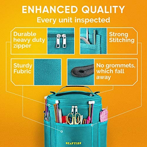 CRAFTISS Knitting Bag Yarn Storage - Christmas Gift - Durable Canvas Yarn Holder for Crochet Accessories - Organizer Crochet Bag with Knitting Accessories Case (Turquoise)