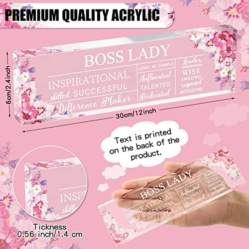 Pinkunn Boss Lady Gifts for Women Inspirational Quotes Office Gifts for Women Acrylic Boss Lady Office Decor Birthday Appreciation Keepsake and Paperweight for Leader(Classic Style)