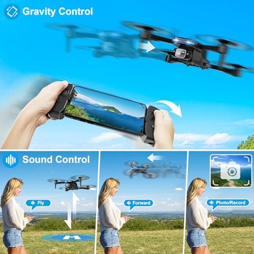 Drone with 1080P Camera - Foldable Remote Control Quadcopter with Gesture Control, 3D Flip, One Key Start, Emergency Stop, 2 Batteries, Easier to use, Toy for Adult Beginners, Black&Blue