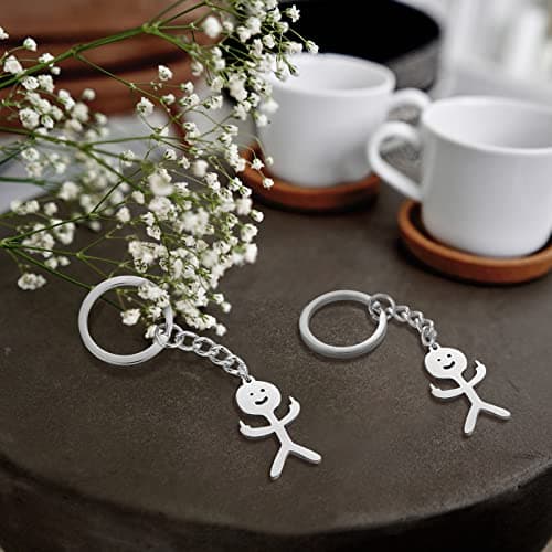 Junkin 3 Pcs Christmas Stainless Steel Funny Doodle Keychain Finger Keychain Long Distance Friendship Jewelry Gift Women Men