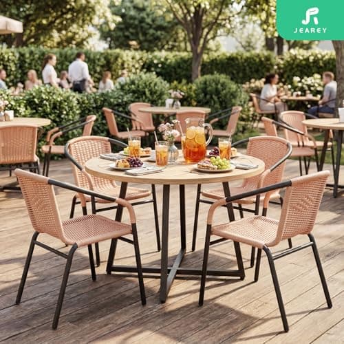 JEAREY Outdoor Patio Rattan Dining Chairs Set of 4, All Weather Stackable Dining Chairs for Lawn, Restaurant, Garden, Beige