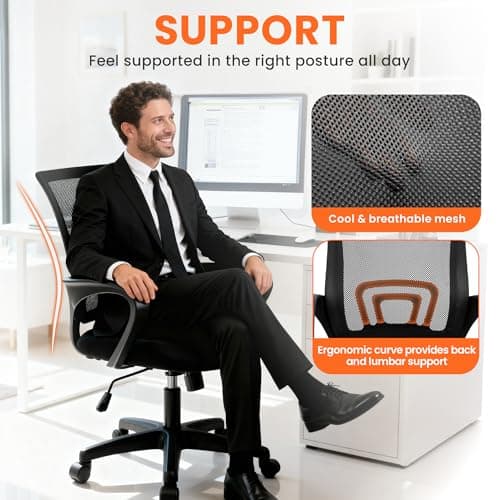 NEO CHAIR Office Desk Computer Chair Ergonomic Mesh Gaming Cushion Seat with Comfy Lumbar Mid Back Support Adjustable Height Swivel Rolling Wheels for Home Task (Mesh Black)