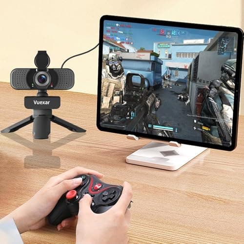 Vuexar Full HD 1080P Webcam with Microphone, Noise-Canceling, Privacy Cover, Wide-Angle Lens, Auto Light Correction, Plug & Play USB Web Camera for Laptop, Desktop, PC, Mac, Zoom, Skype – Pro Series