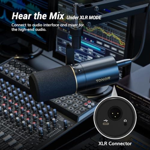 TONOR Dynamic Podcast Microphone, XLR/USB Mic for Podcasting, Recording, Streaming, XLR Cardioid Studio Mic with Quick Mute, 3.5mm Headphone Jack, Volume Control, Microfono with Boom Arm, Black,TD510+