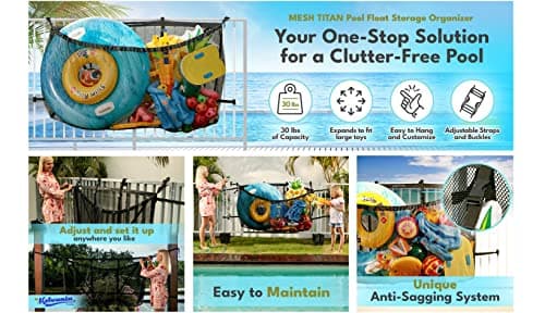 MeshTitan Heavy-Duty Pool Storage Bag - Floats & Toys Organizer with Sturdy Mesh & Anti-Sagging Support (Black)