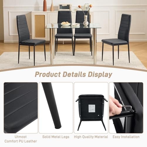 Karl home Dining Chairs Set of 4, PU Leather Balck Kitchen Chairs with Padded High Back & Foot Cap Protection for Dining Kitchen Living Room,300lbs Capacity,Space-Saving