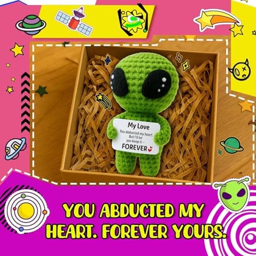 MAMAGIFTREE Romantic Alien Gift for Girlfriend Boyfriend – Handmade Crochet Love Keepsake with “You Abducted My Heart” Message Card – Cute Valentines Day for Her Him Wife Husband B0FM8BPWTP