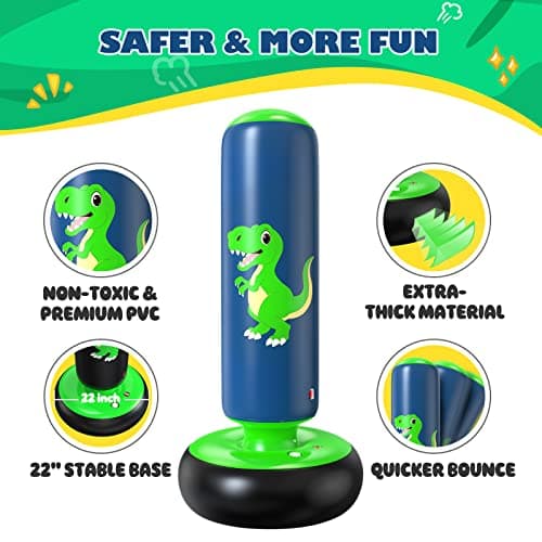 QPAU Inflatable Punching Bag, 48 Inch Stable Inflatable Boxing Bag for 3-6 Kids,Dinosaur Toy & Gifts for Boys and Girls, Kids Boxing Set for Practicing Karate, Taekwondo B0BKPM69F8
