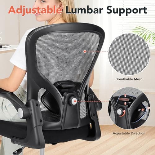 Drafting Chair, Tall Office Chair for Standing Desk, Mesh High Desk Chair with Flip-Up Armrests, Ergonomic Office Chair with Lumbar Support, Adjustable Footrest Ring Studio Chair, Black