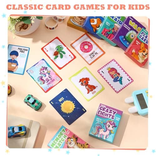 Zubebe 28 Pack Kids Card Games Gifts Bulk Classic Playing Card Game Set for Kids Includes Go Fish, Old Maid, Crazy Eights, Memory Match, Slap Jack, Playing Toy for Party Favors (Classic)