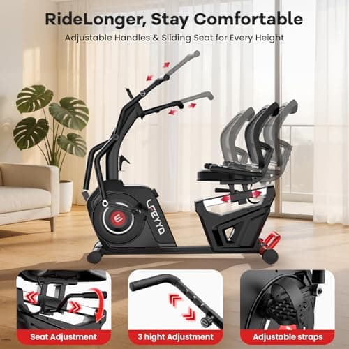 Recumbent Exercise Bike, Stationary Recumbent Exercise Bike for Home with Arm Exerciser, 16-Level Magnetic Resistance, Bluetooth App, LCD Monitor, Heart Rate, Heavy-Duty Frame