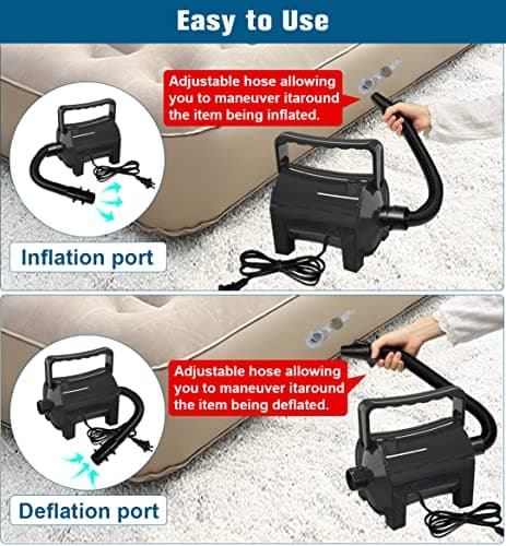 Electric Air Pump Portable 460W Quick-Fill Air Pump Air Flow 45CFM 2.1PSI with Hose 5 Nozzles 120V AC Inflator Deflator Pump for Air Mattress Air Bed Inflatable Cushion Boat Swimming Ring