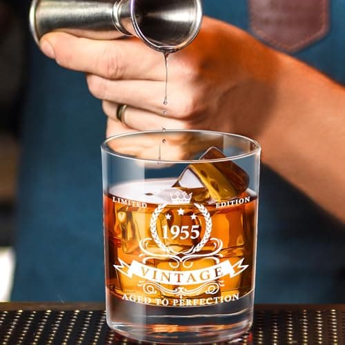 LIGHTEN LIFE 70th Birthday Gifts for Men 12 oz,1955 Whiskey Glass in Valued Wooden Box,70th Birthday Bourbon Glass for 70 Years Old Dad,Husband,Friend,70th Bday Gift Ideas
